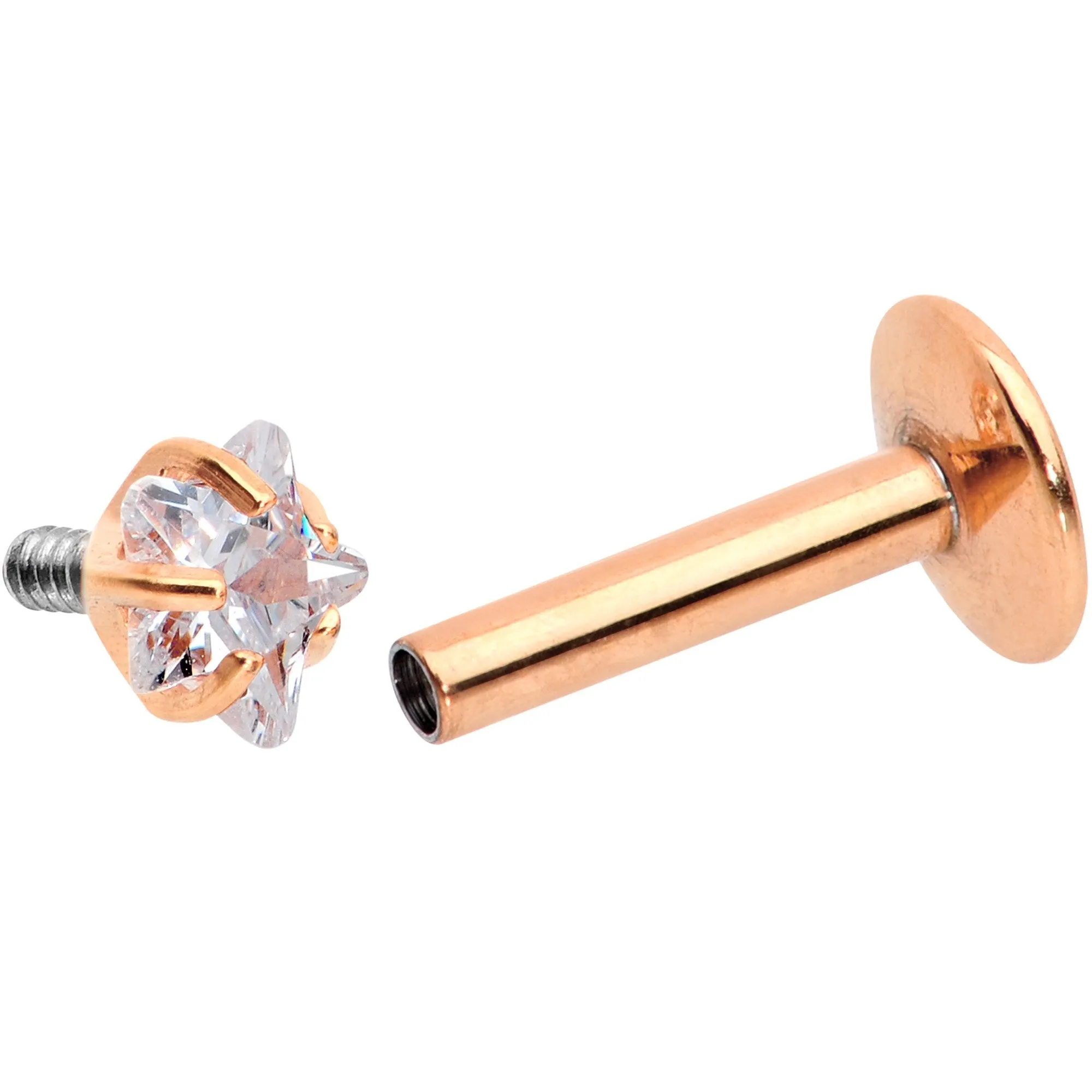 1/4 Clear Star CZ Gem Rose Gold PVD Internally Threaded Labret Monroe