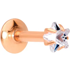 1/4 Clear Star CZ Gem Rose Gold PVD Internally Threaded Labret Monroe