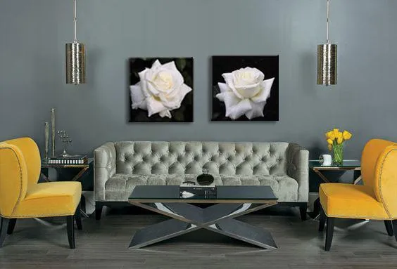 2 Piece Modern Decorative Canvas Print Floral Flower 24 x 24 Inch x 2 Pcs (Black)