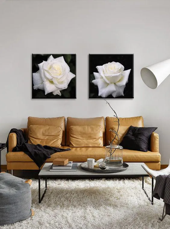 2 Piece Modern Decorative Canvas Print Floral Flower 24 x 24 Inch x 2 Pcs (Black)