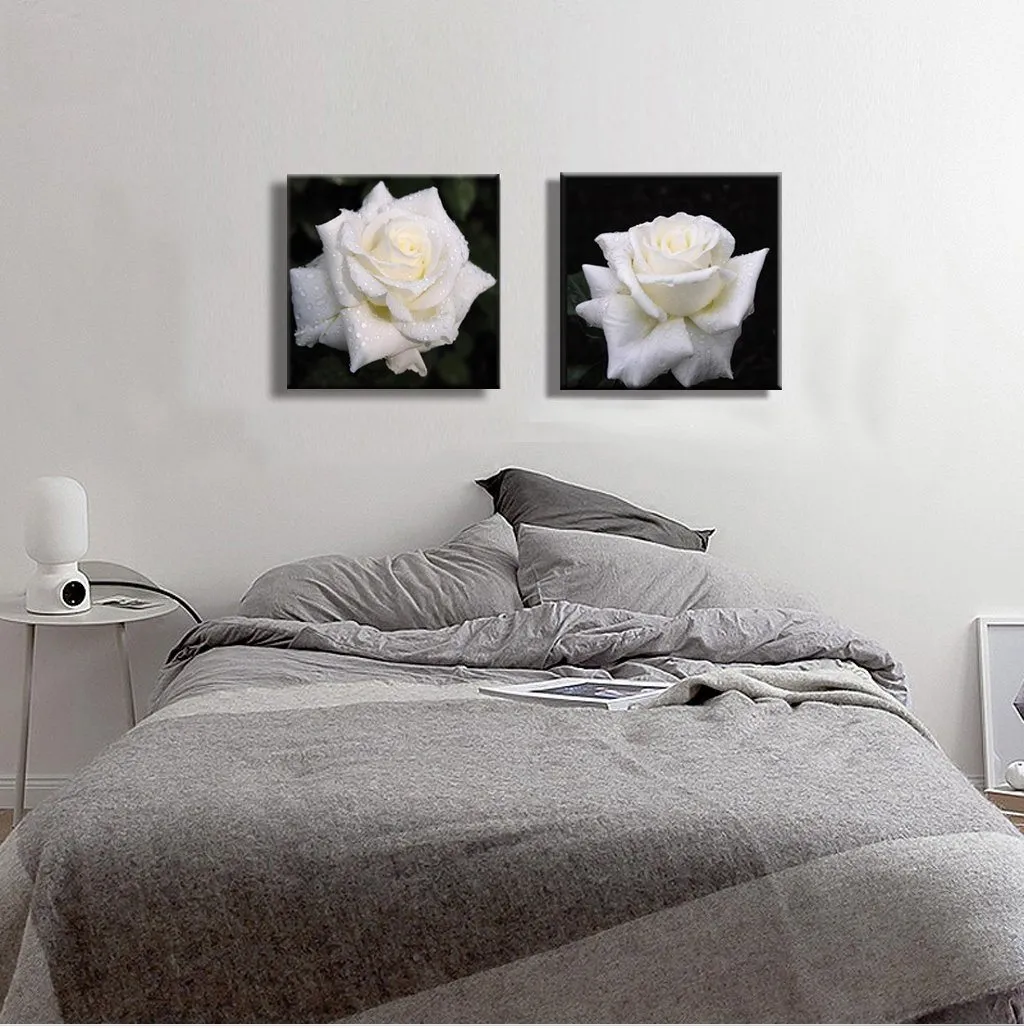 2 Piece Modern Decorative Canvas Print Floral Flower 24 x 24 Inch x 2 Pcs (Black)