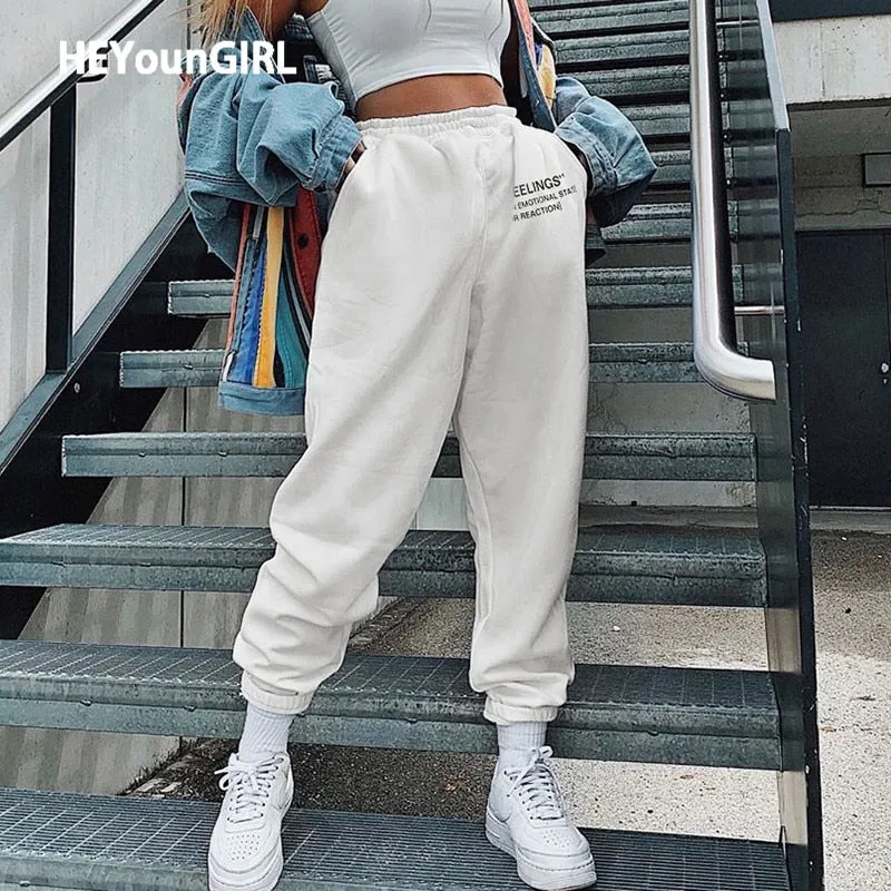 2021  HEYounGIRL Letter Print Casual Longlegs' Sweatpants Women Waisted Long Sizes S - L