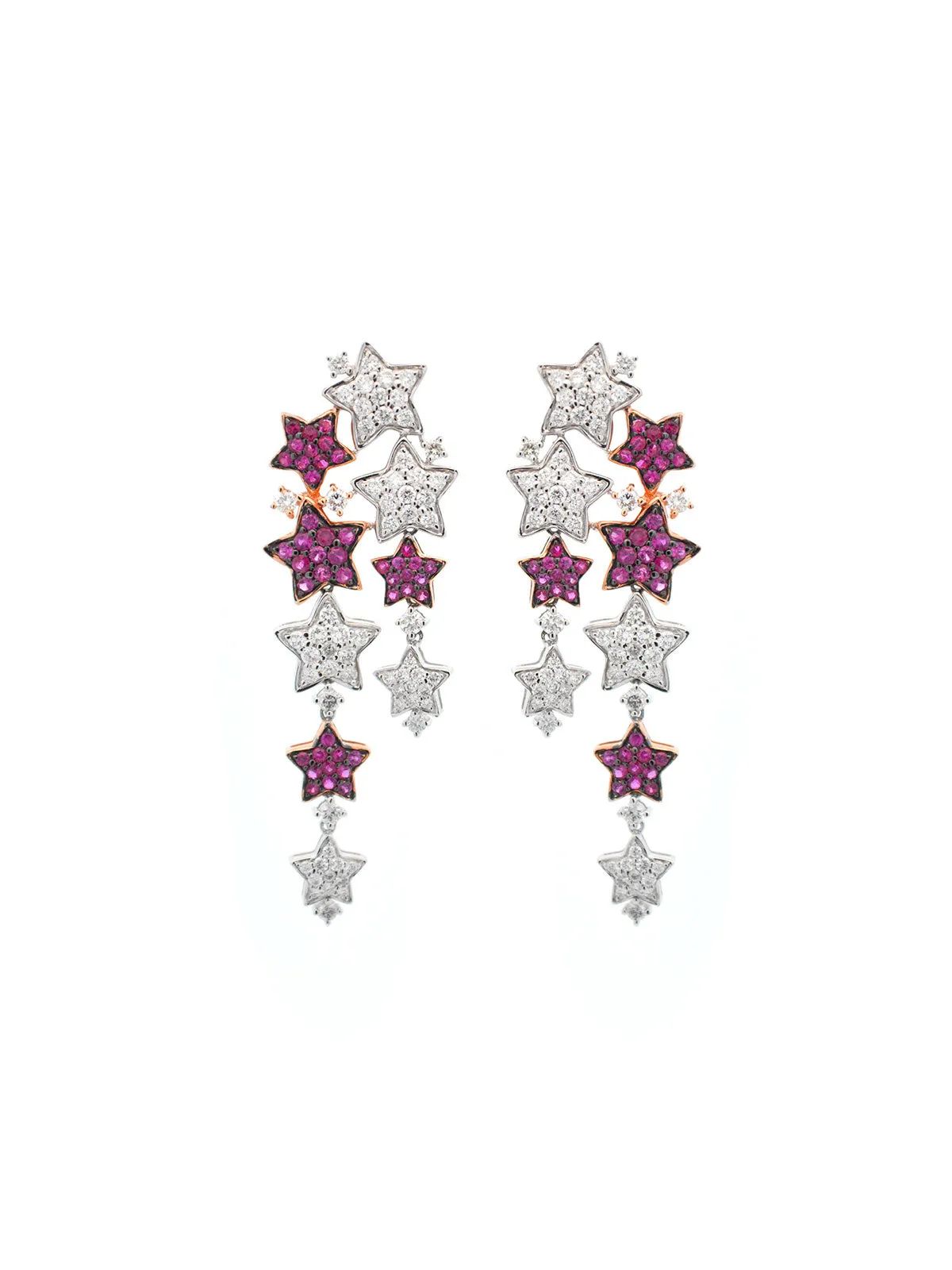 2.20ct Diamond Ruby 18K Gold Stars Cascades Earrings