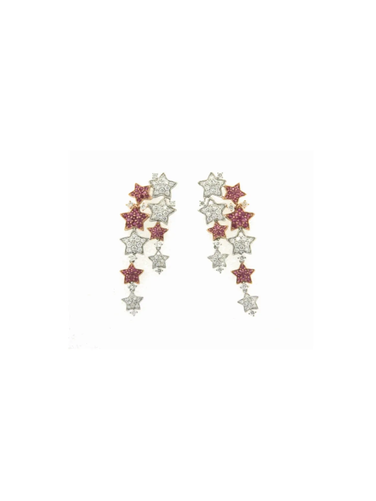 2.20ct Diamond Ruby 18K Gold Stars Cascades Earrings