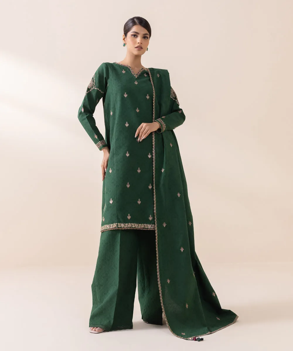 3 Piece - Embroidered Cotton Jacquard Suit