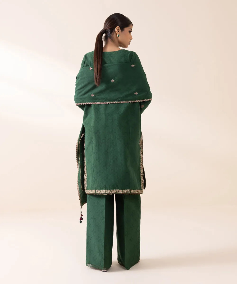 3 Piece - Embroidered Cotton Jacquard Suit