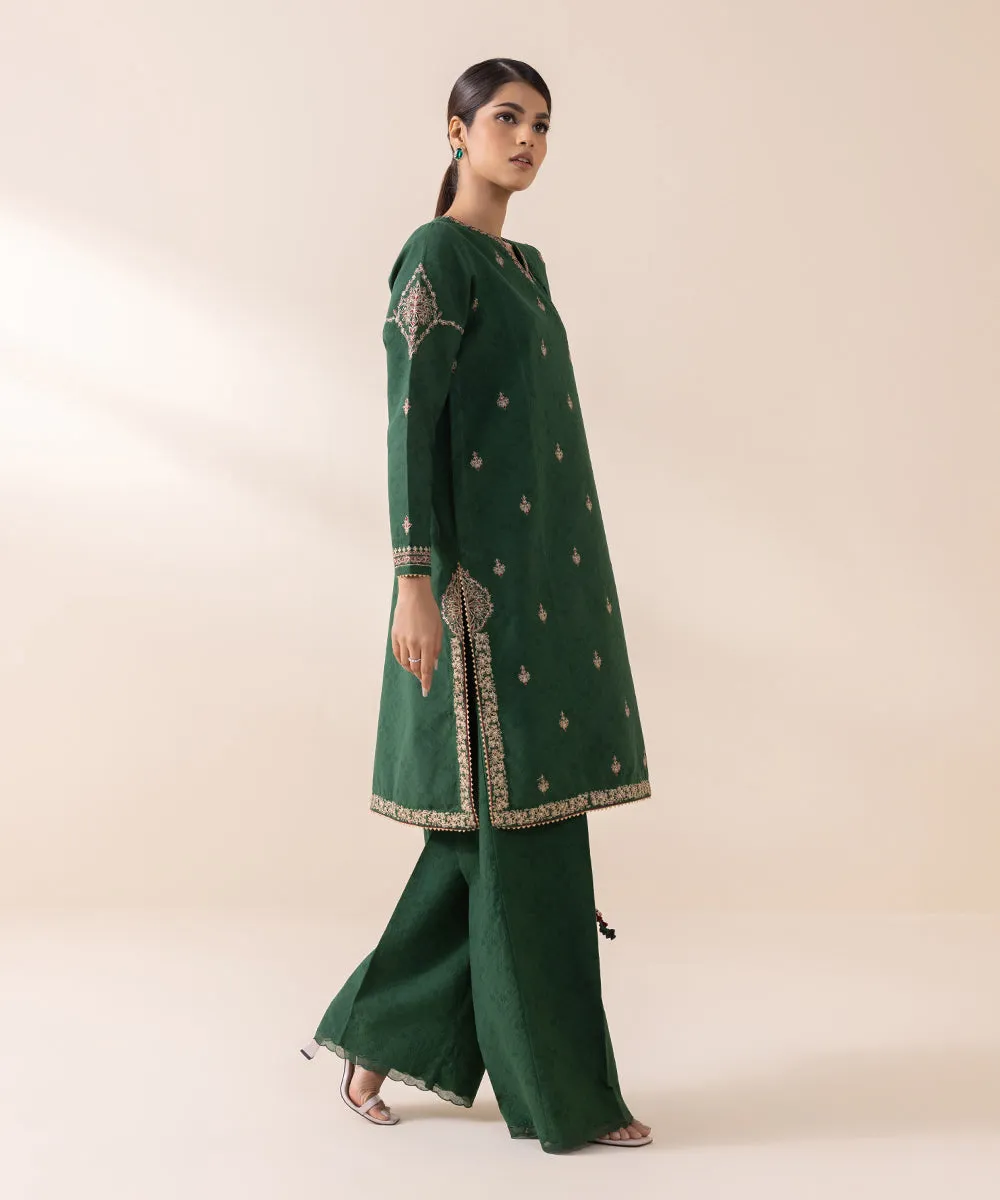 3 Piece - Embroidered Cotton Jacquard Suit