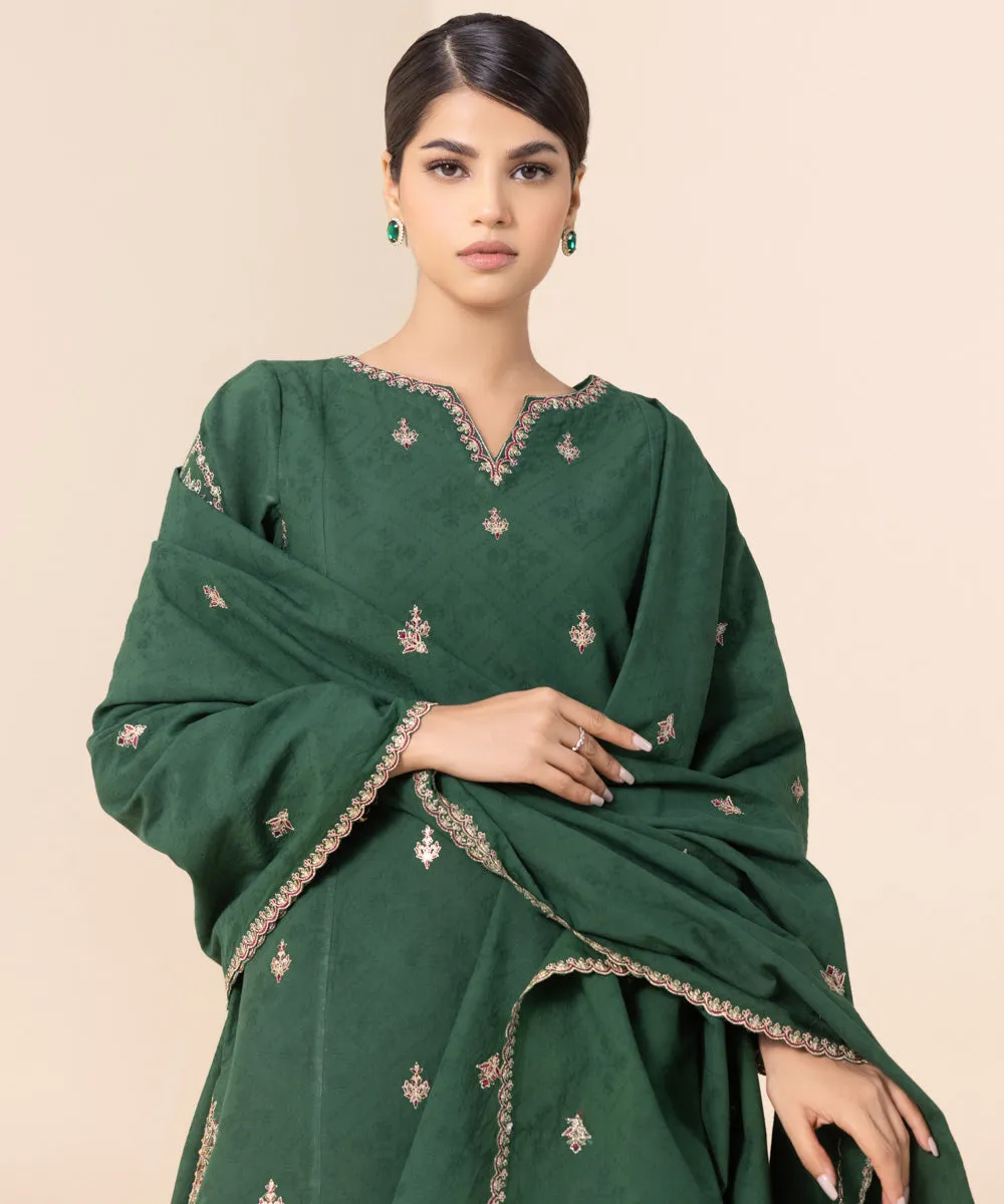 3 Piece - Embroidered Cotton Jacquard Suit