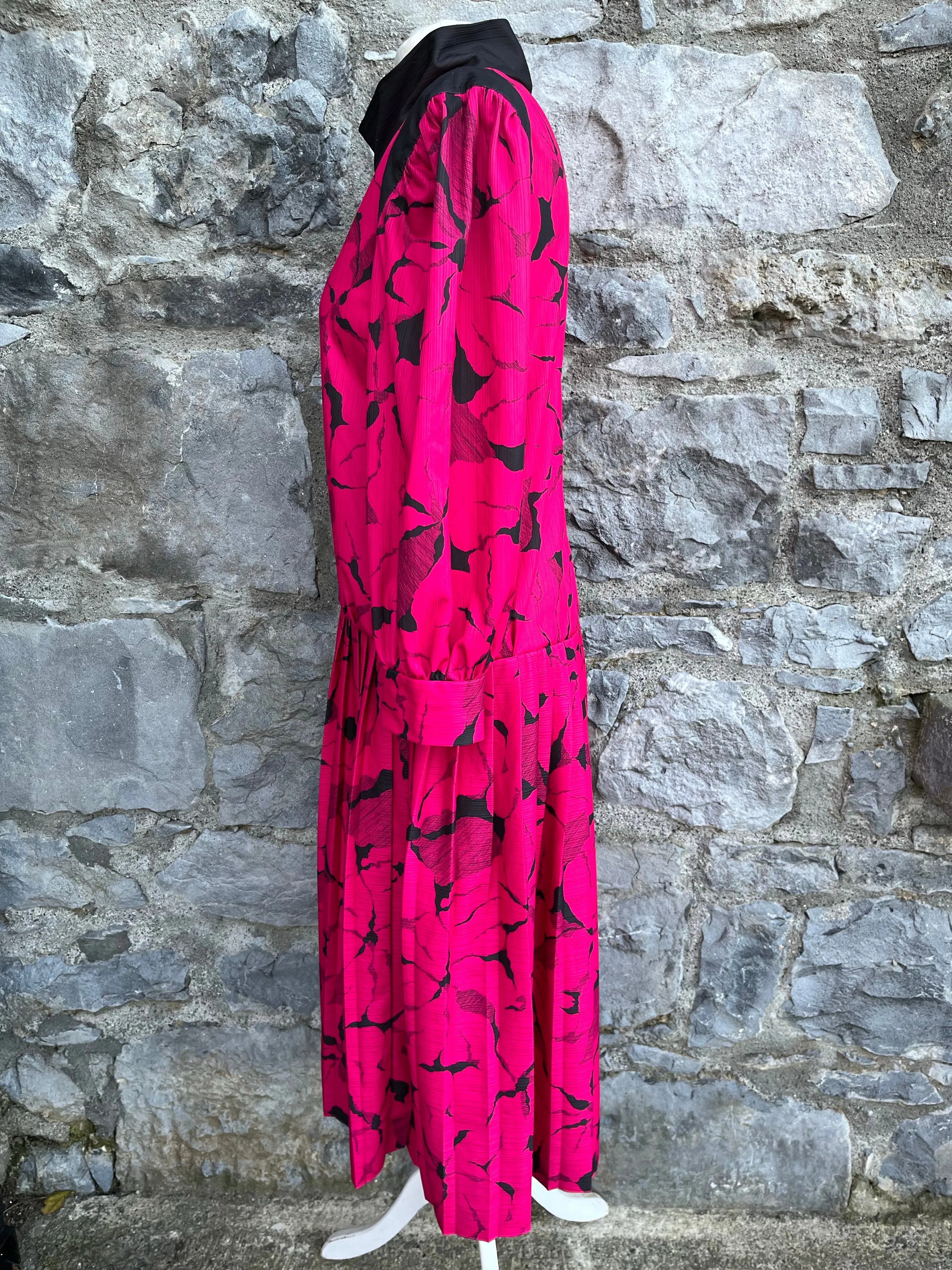 80s pink leaves dress uk 10-12