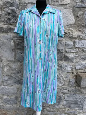 80s Teal&purple stripe dress uk 12