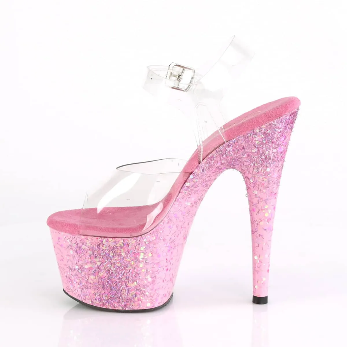 ADORE-708CF Pink & Clear Ankle Peep Toe High Heel