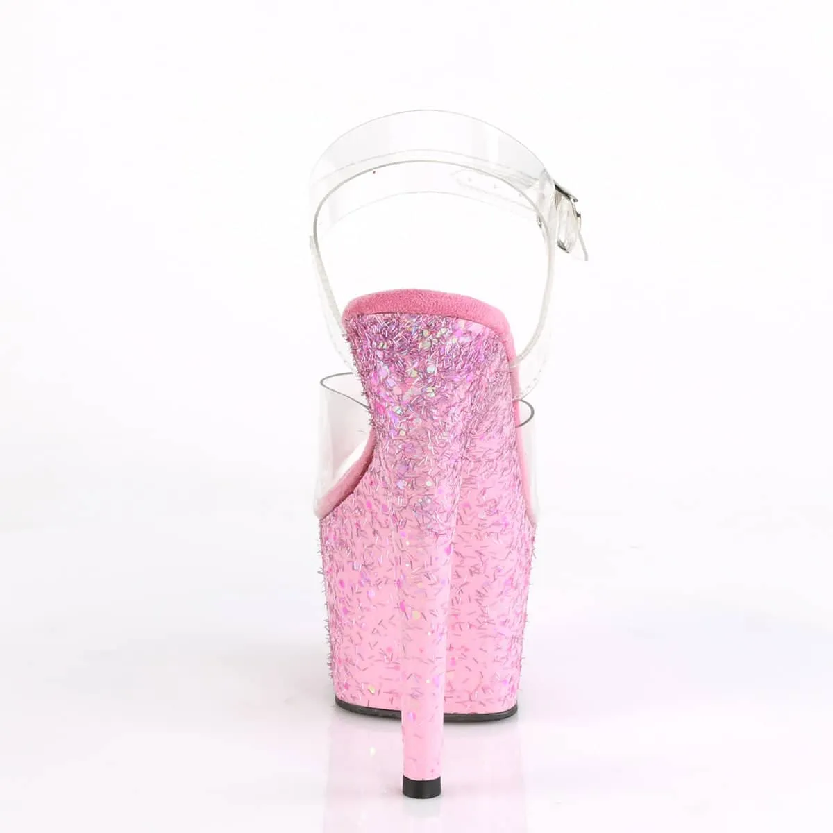 ADORE-708CF Pink & Clear Ankle Peep Toe High Heel