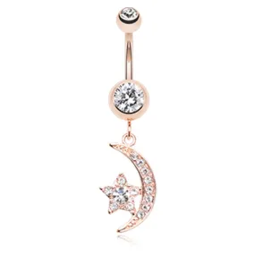 Aisha's Crescent Moon Belly Dangle with Gold Plating