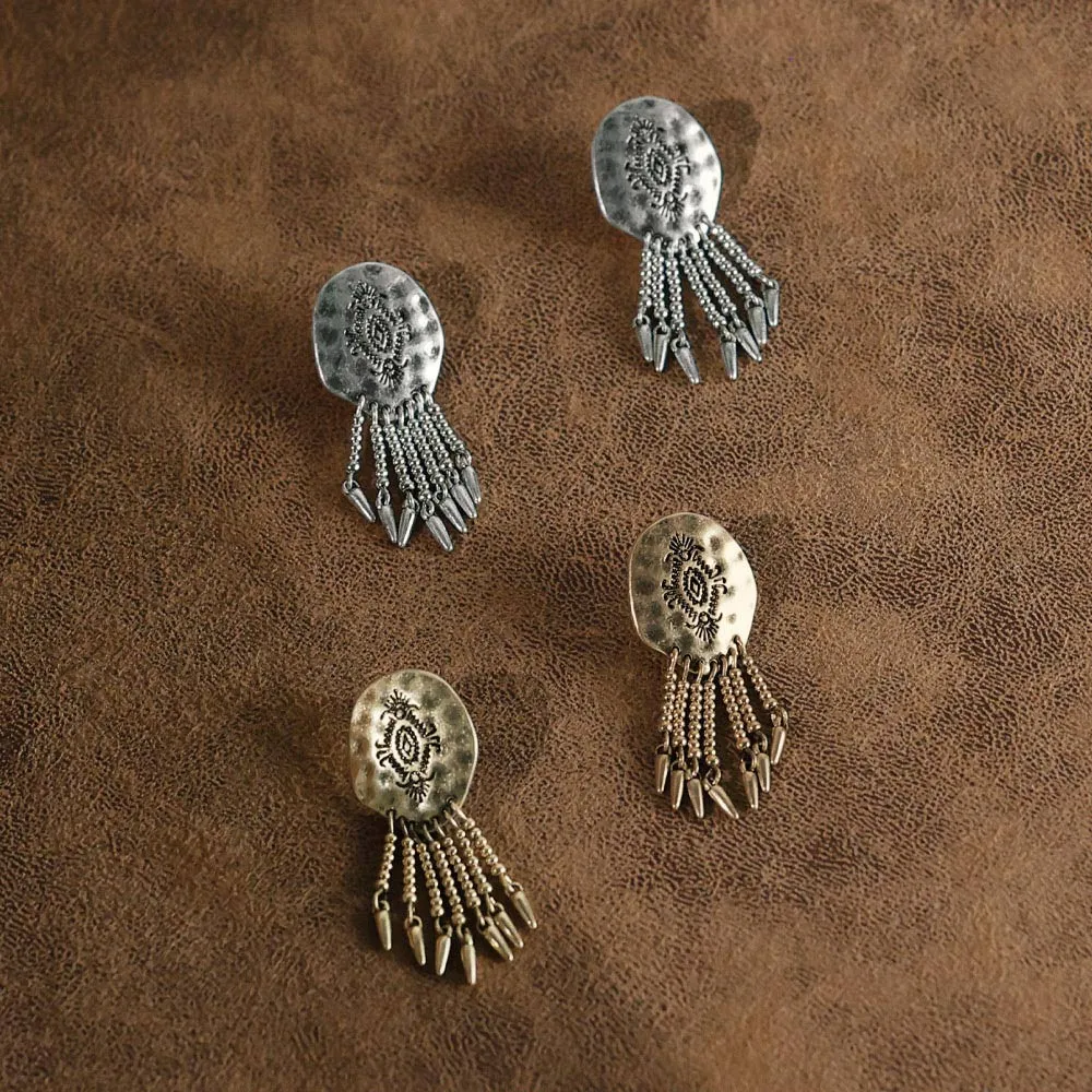 Ball Fringe Concho Earrings