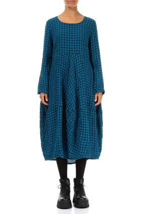 Balloon Blue Check Linen Dress