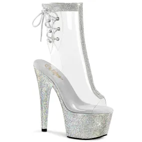 BEJEWELED-1018C-2RS Clear Calf High Peep Toe Boots