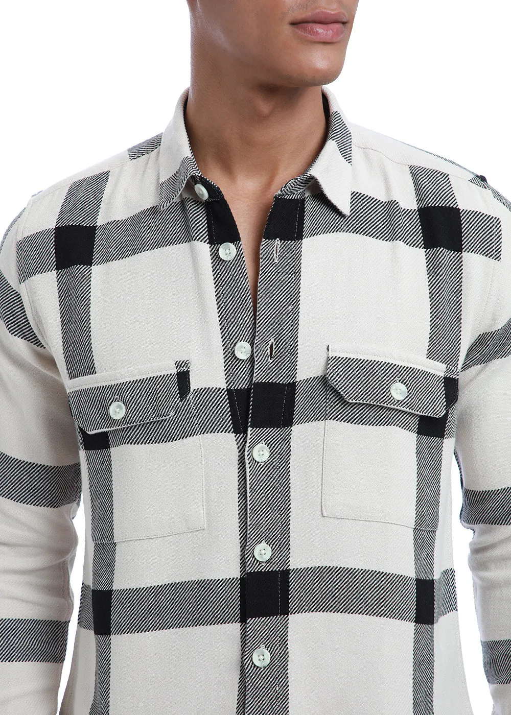 Black & White Brushed Cotton Check Shirt