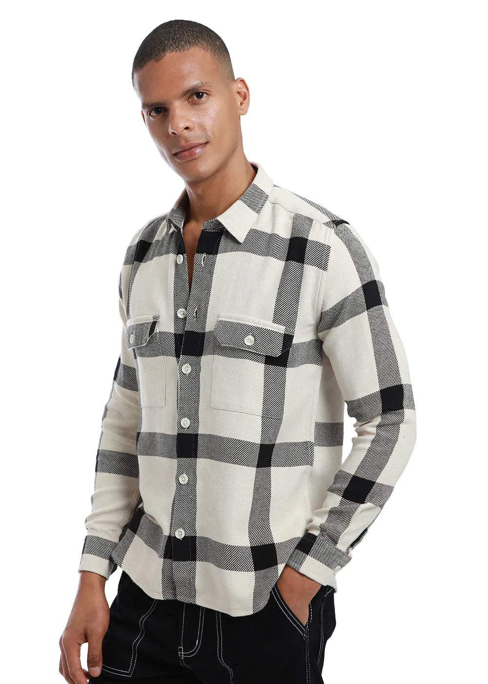 Black & White Brushed Cotton Check Shirt