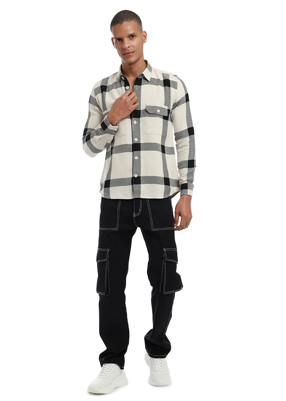 Black & White Brushed Cotton Check Shirt