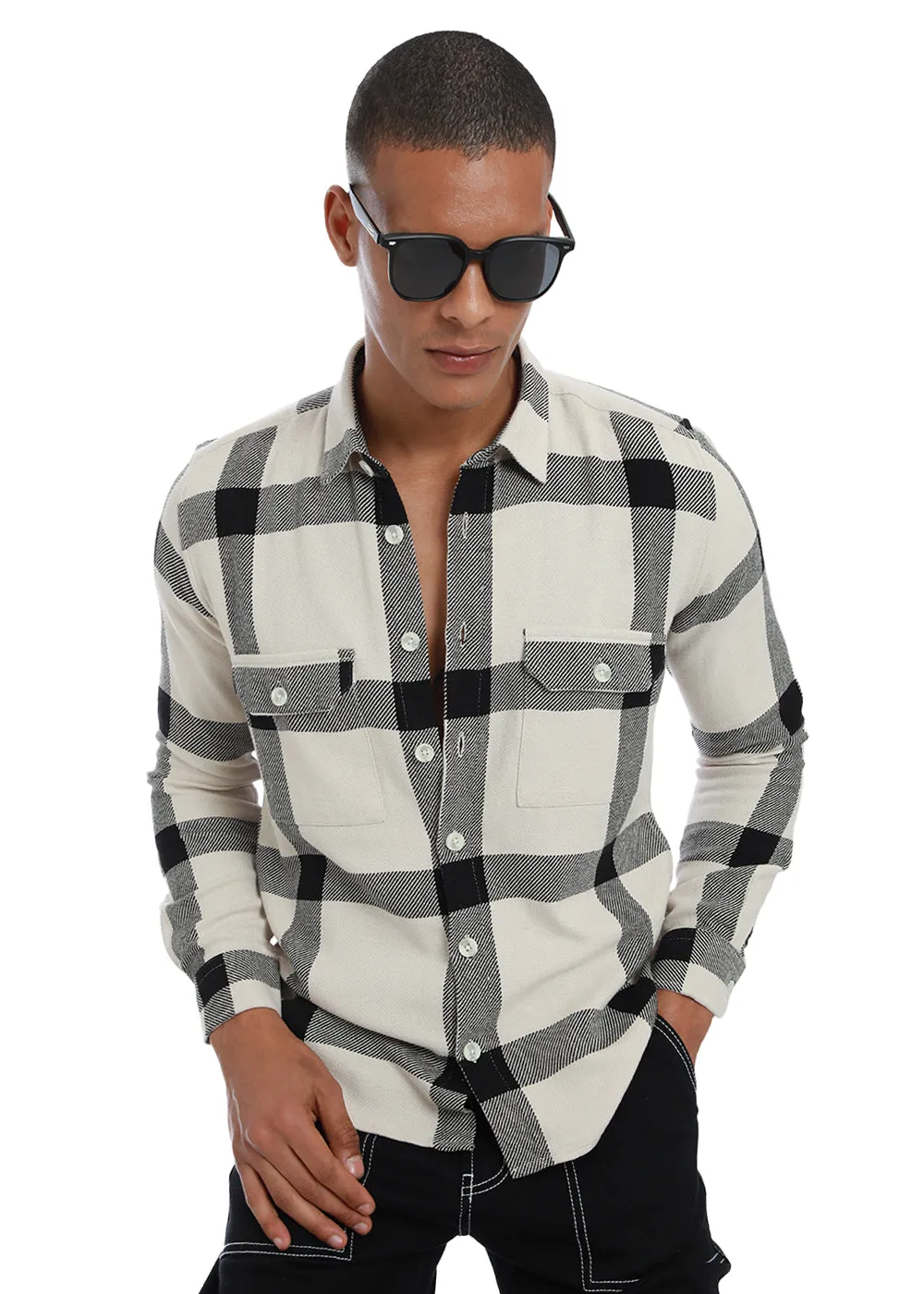 Black & White Brushed Cotton Check Shirt