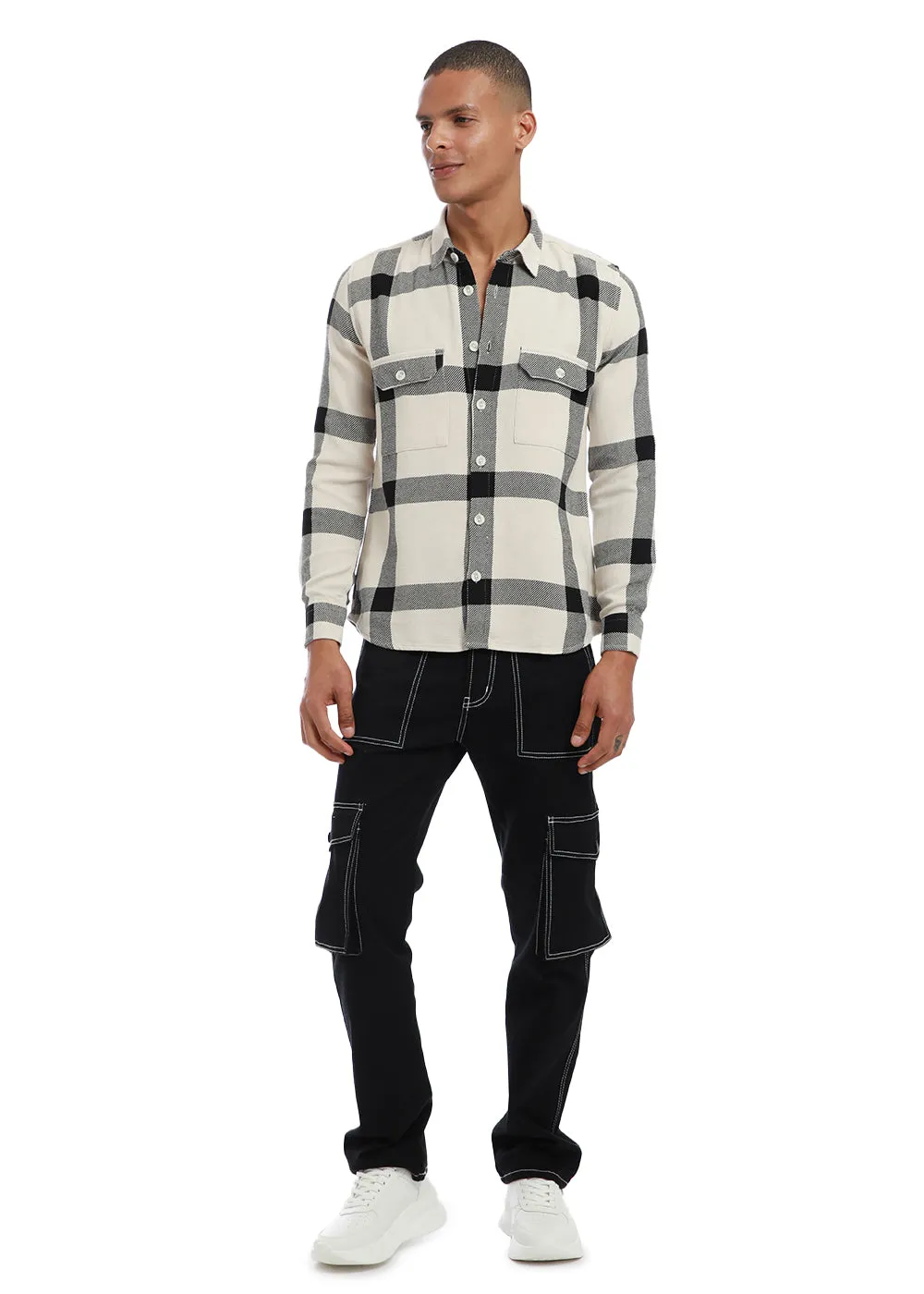 Black & White Brushed Cotton Check Shirt