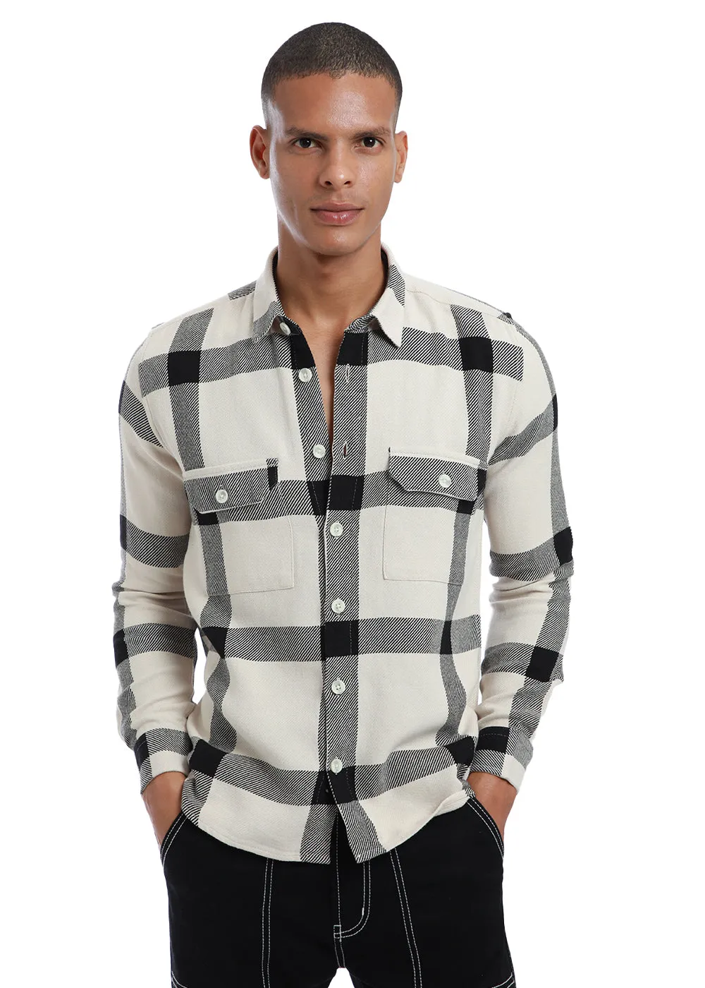 Black & White Brushed Cotton Check Shirt