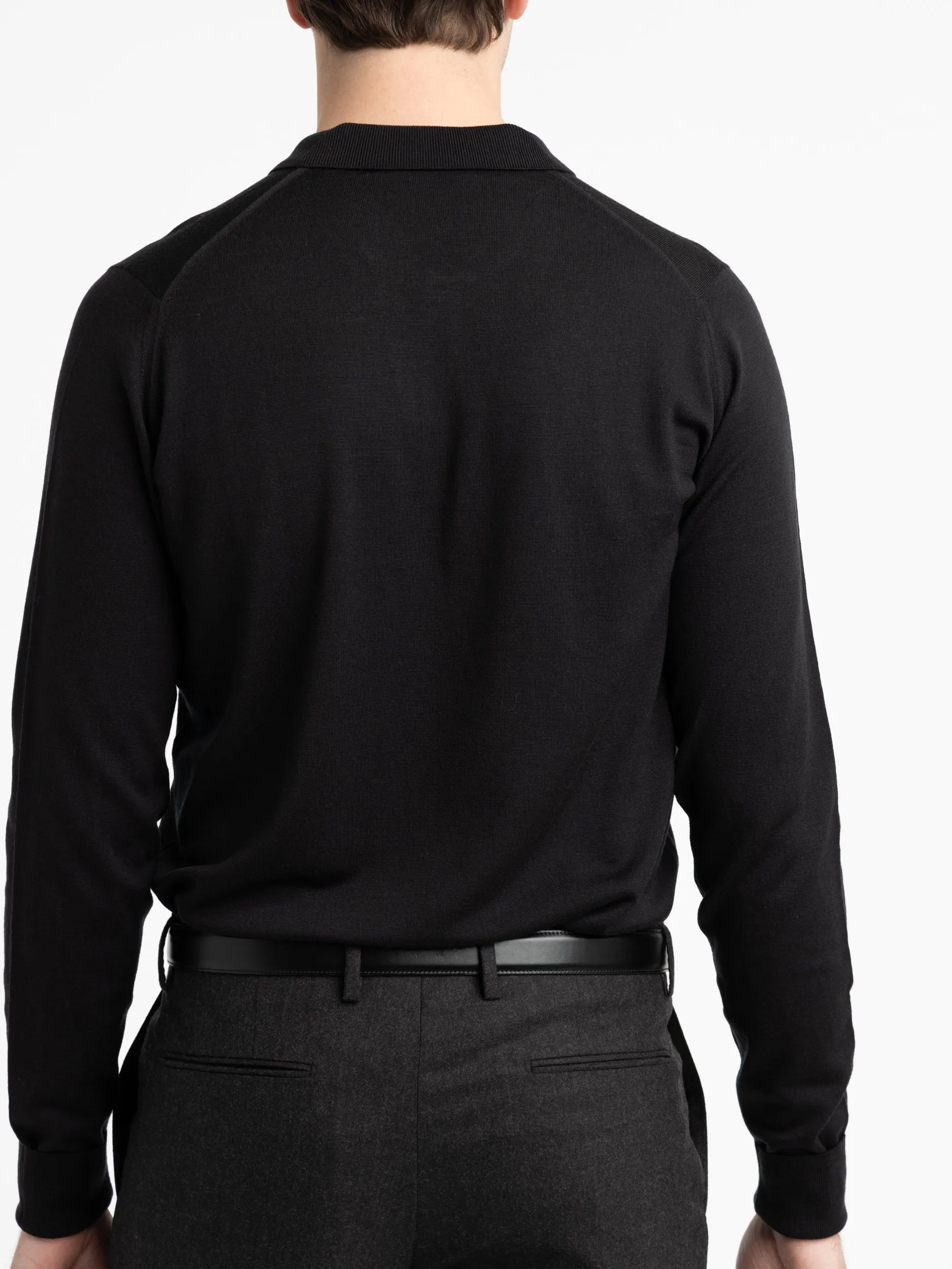 Black Cotswold Extra-Fine Merino Wool Polo Shirt