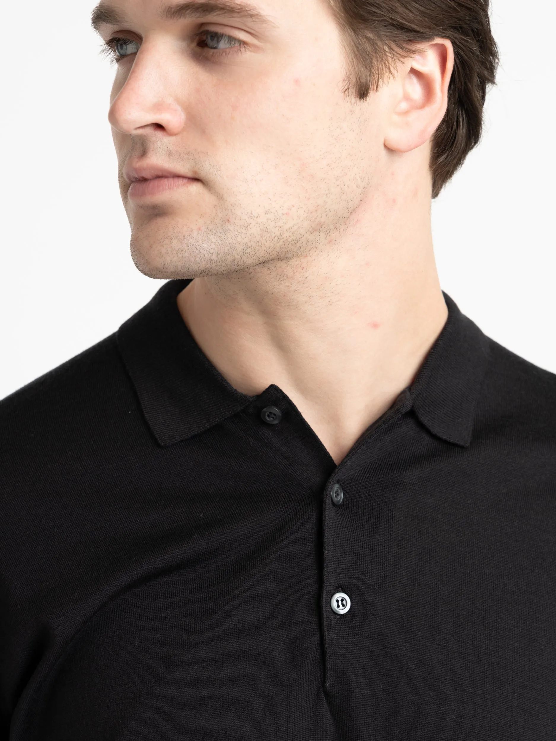 Black Cotswold Extra-Fine Merino Wool Polo Shirt