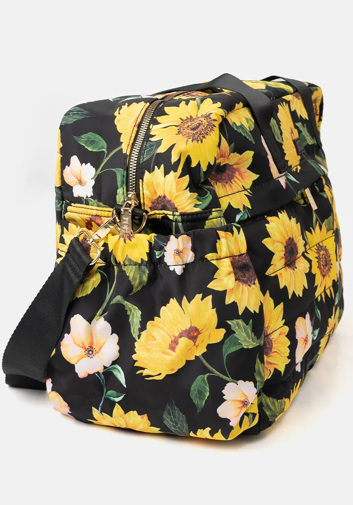 Black Sunflower Print Holdall