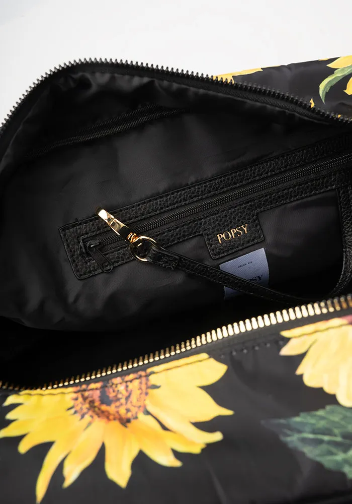 Black Sunflower Print Holdall