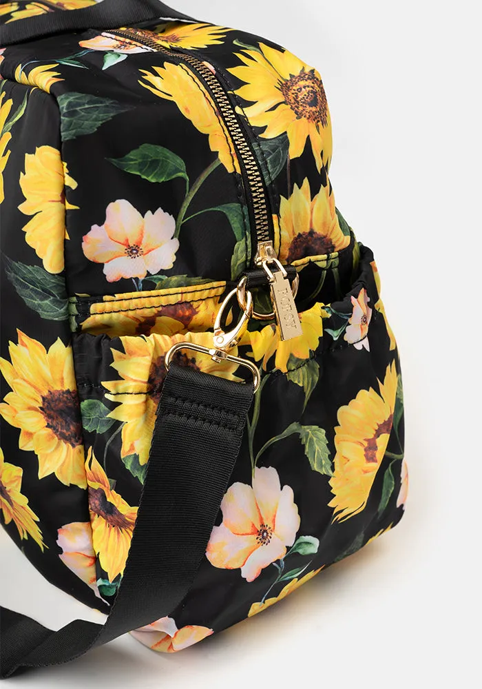 Black Sunflower Print Holdall