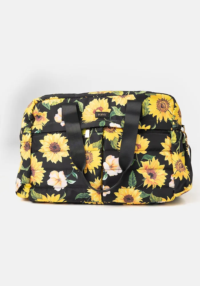 Black Sunflower Print Holdall