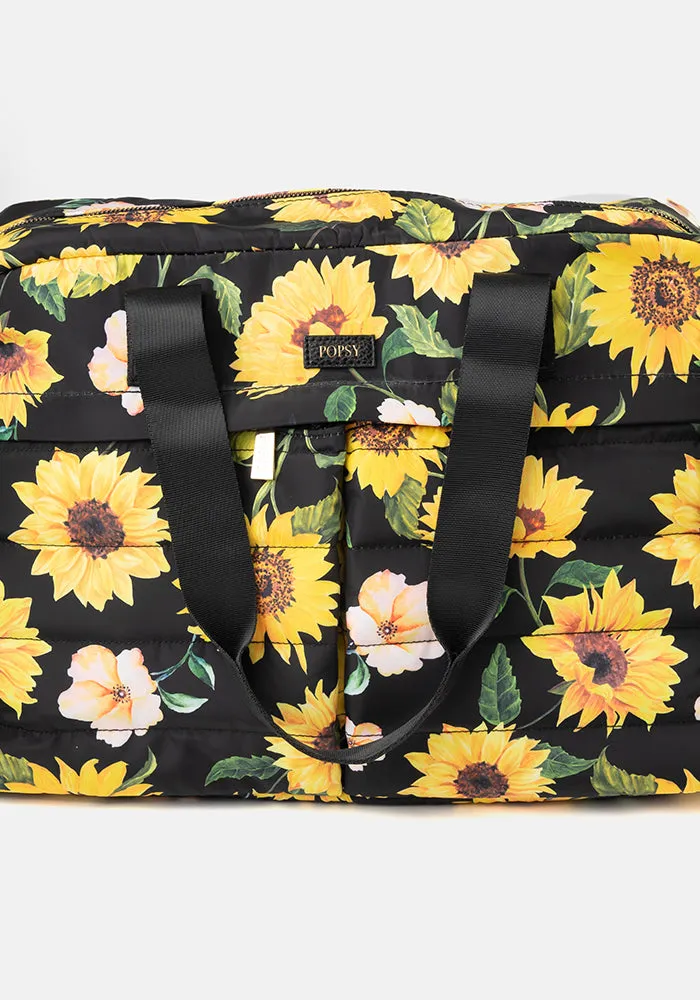 Black Sunflower Print Holdall