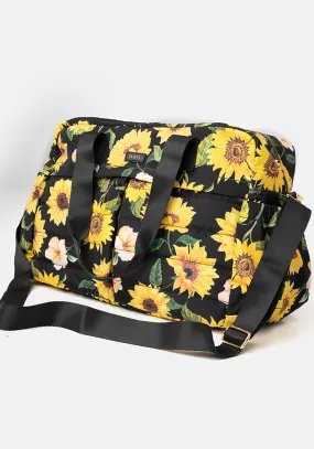 Black Sunflower Print Holdall