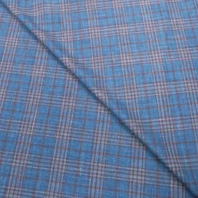 Blue with Brown Windowpane Plaid Summertime Wool Silk and Linen Loro Piana Fabric