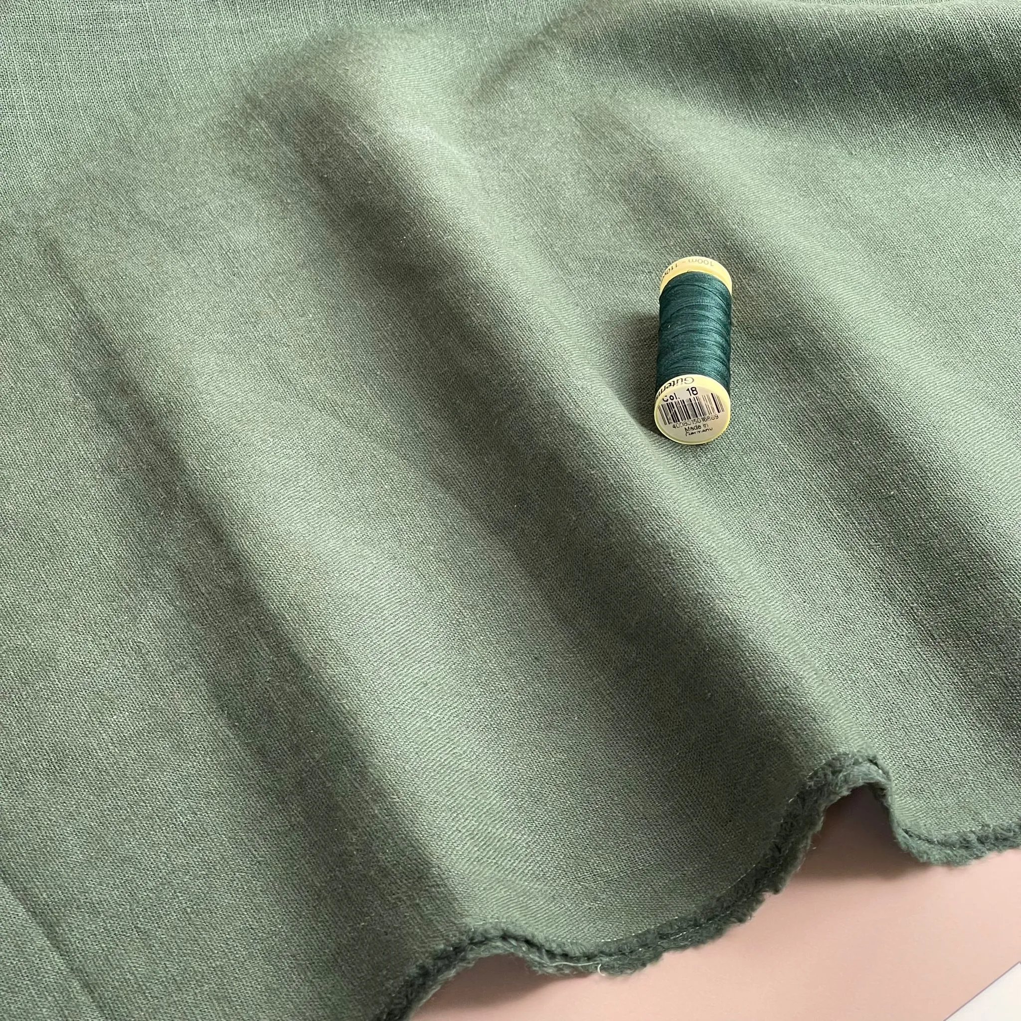 Breeze Myrtle Green - Enzyme Washed Linen Cotton Fabric