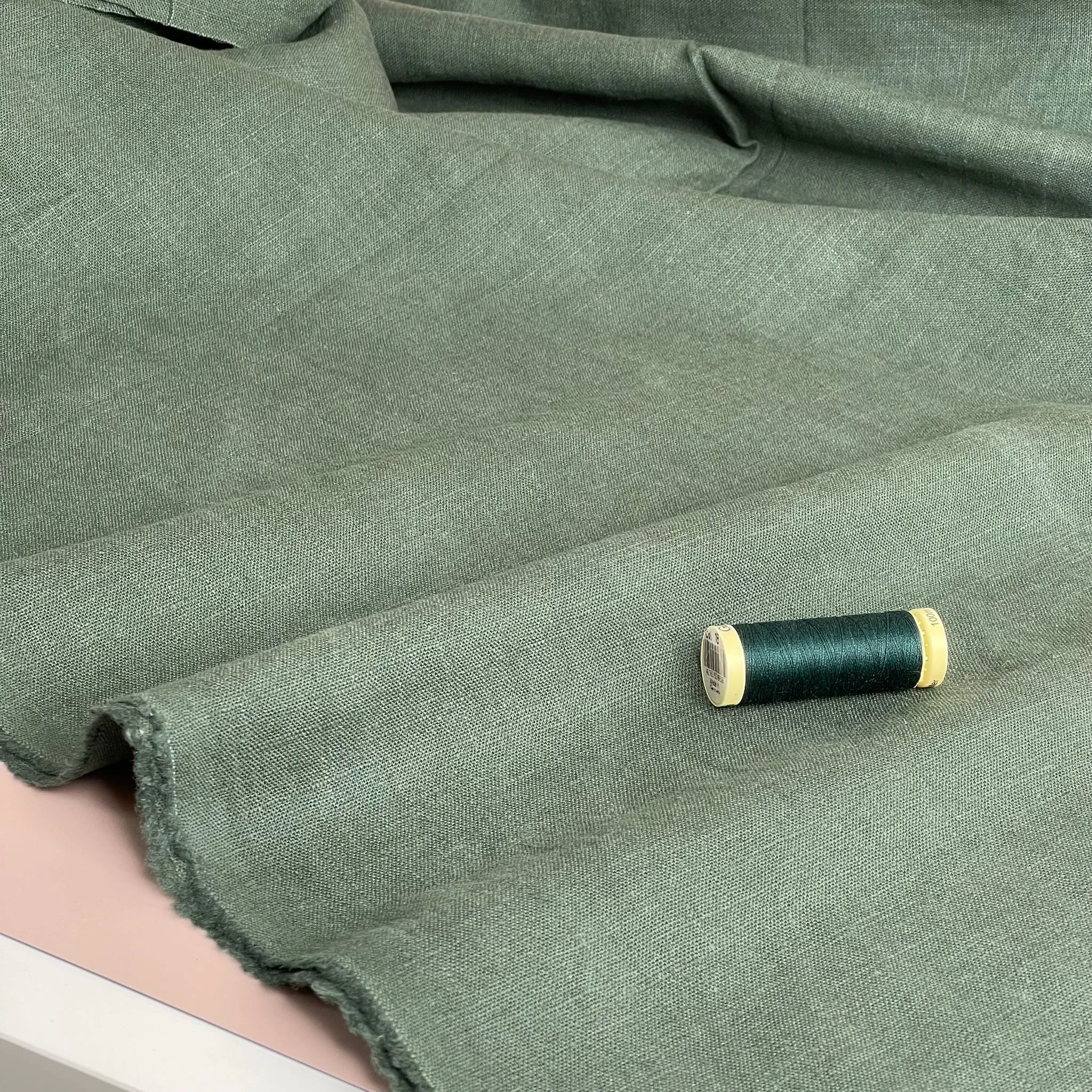 Breeze Myrtle Green - Enzyme Washed Linen Cotton Fabric