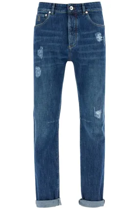 BRUNELLO CUCINELLI distressed denim leisure fit jeans for