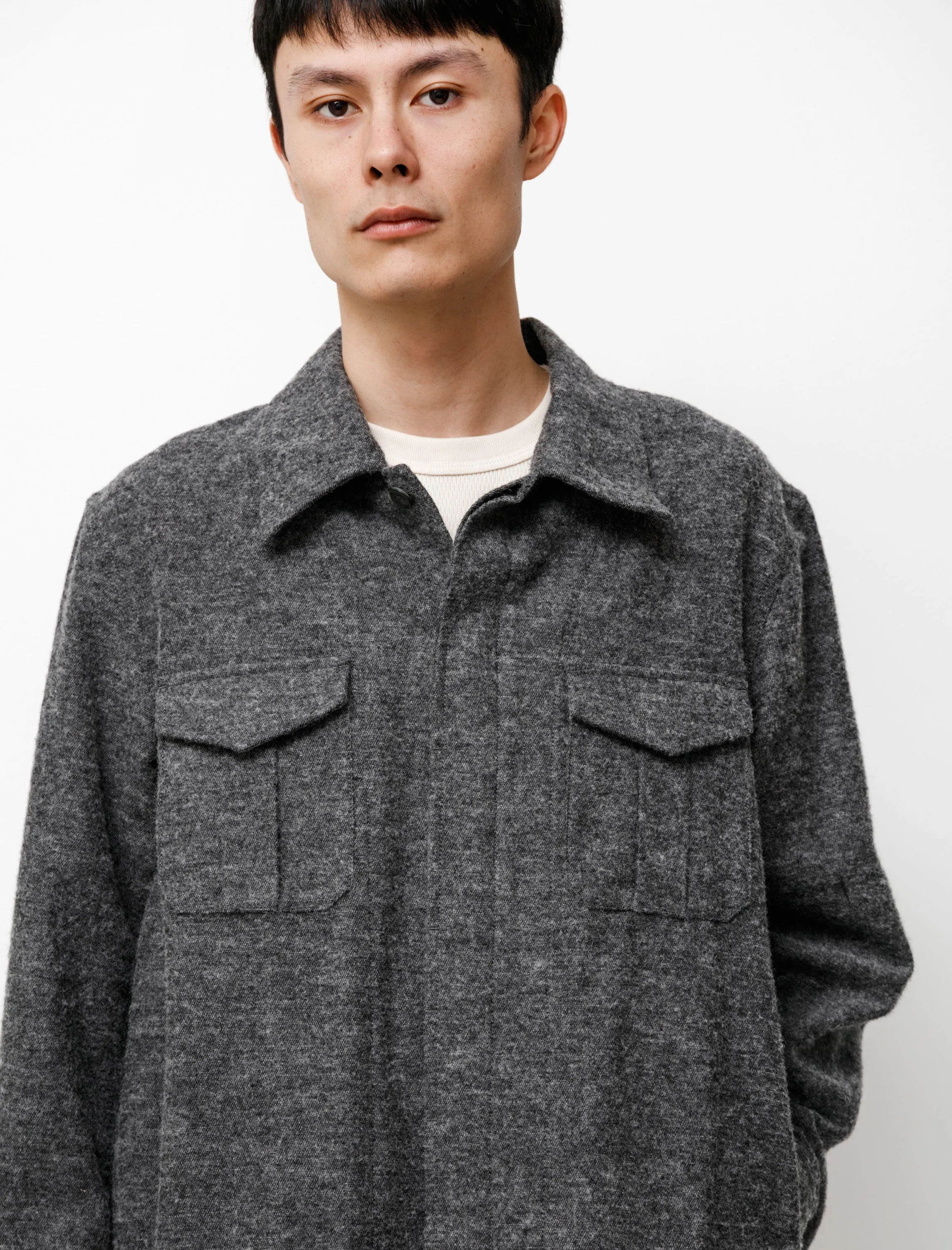 Brushed British Wool Cotton Utility Jacket Charcoal