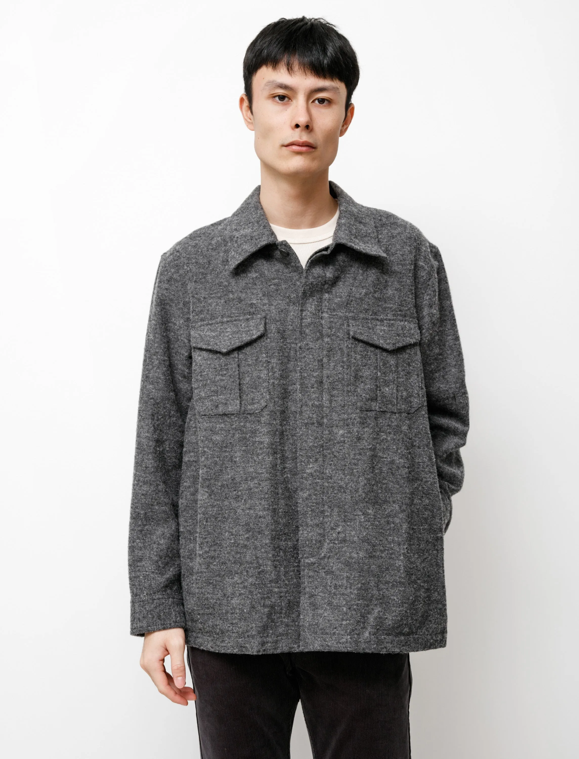 Brushed British Wool Cotton Utility Jacket Charcoal