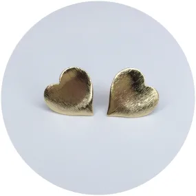 Brushed Gold Heart Stud Earrings