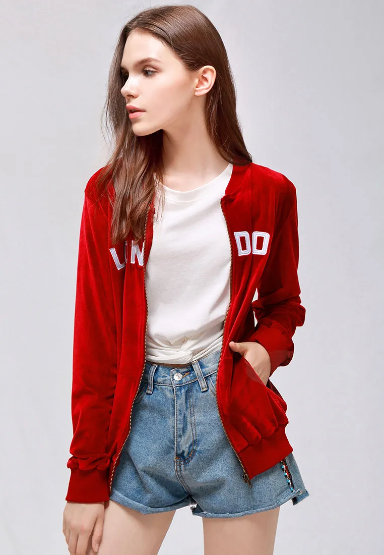 Burgundy Velvet Zipper Jacket