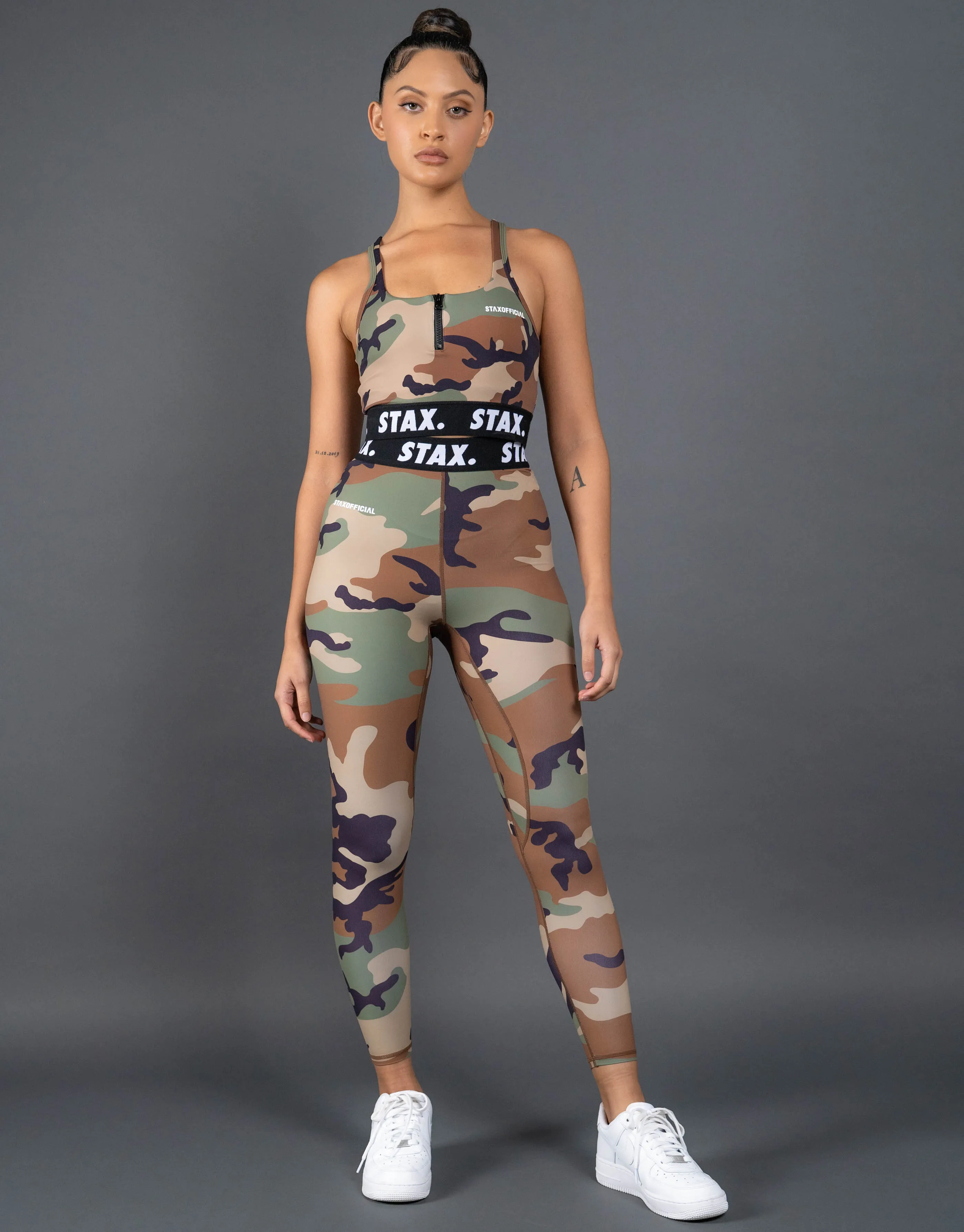 Camo WB Square Neck Crop - Black