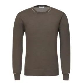 Cashmere Blend Sweater in Earth Brown with White Details