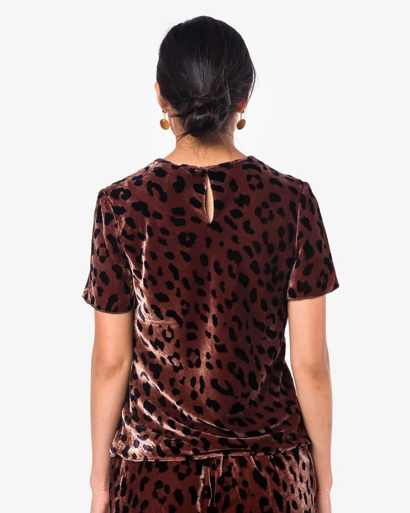 Cheetah Velvet T-Shirt in Rosewood/Navy