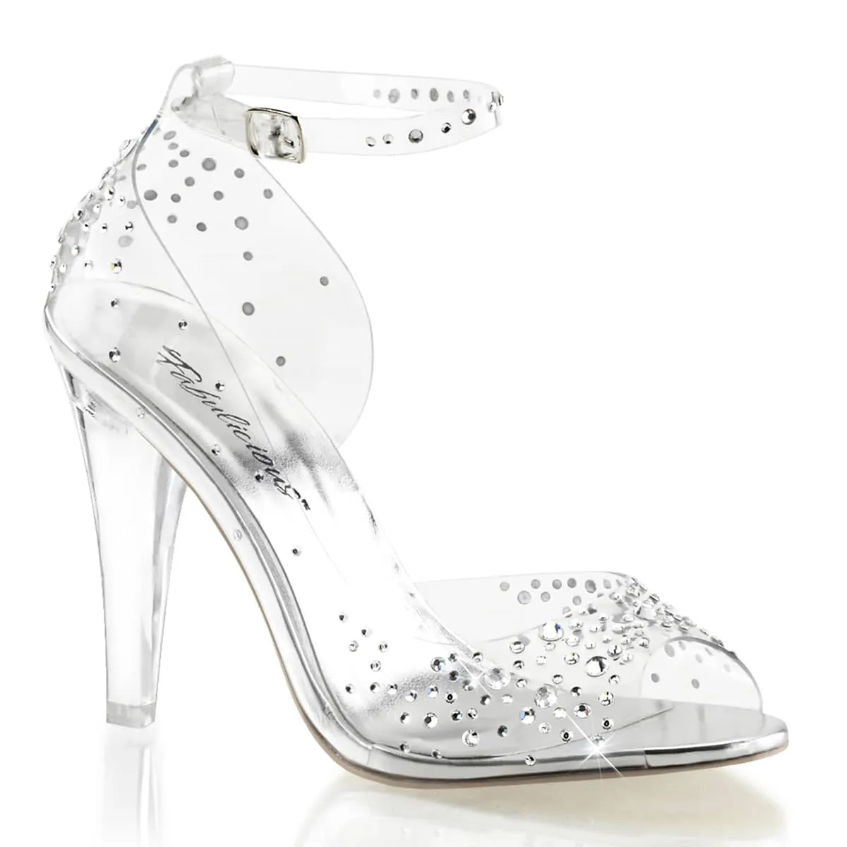 CLEARLY-430RS Clear Glitter Ankle Strap Heels