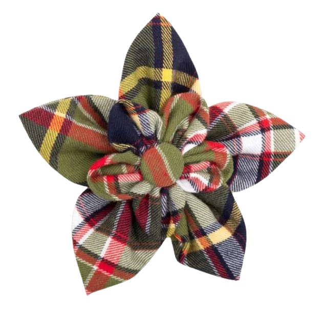 Collar Flower | Dark Olive Plaid