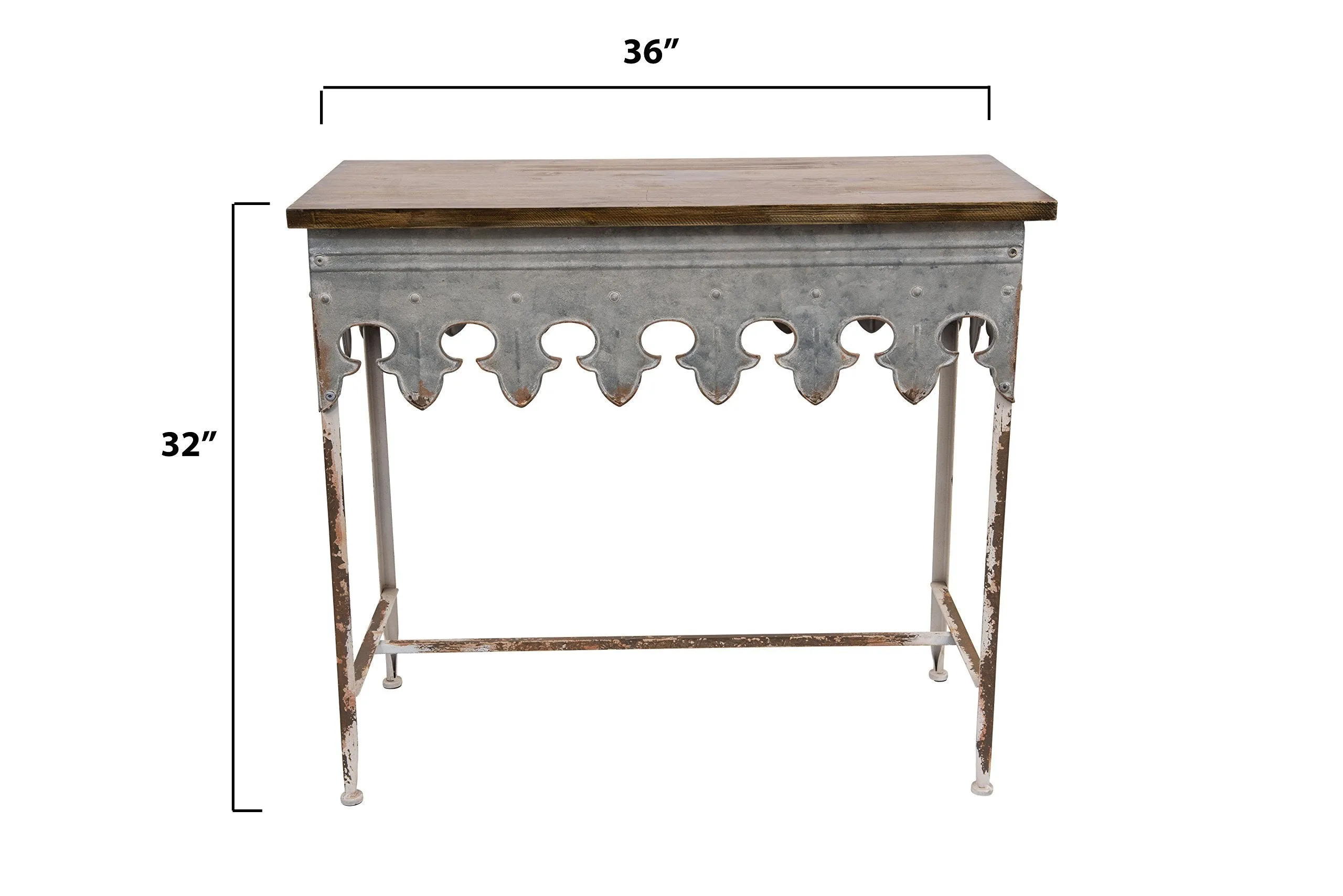 Creative Co-op DA2068 Metal Scalloped Edge Table with Wood Top, Distressed Zinc