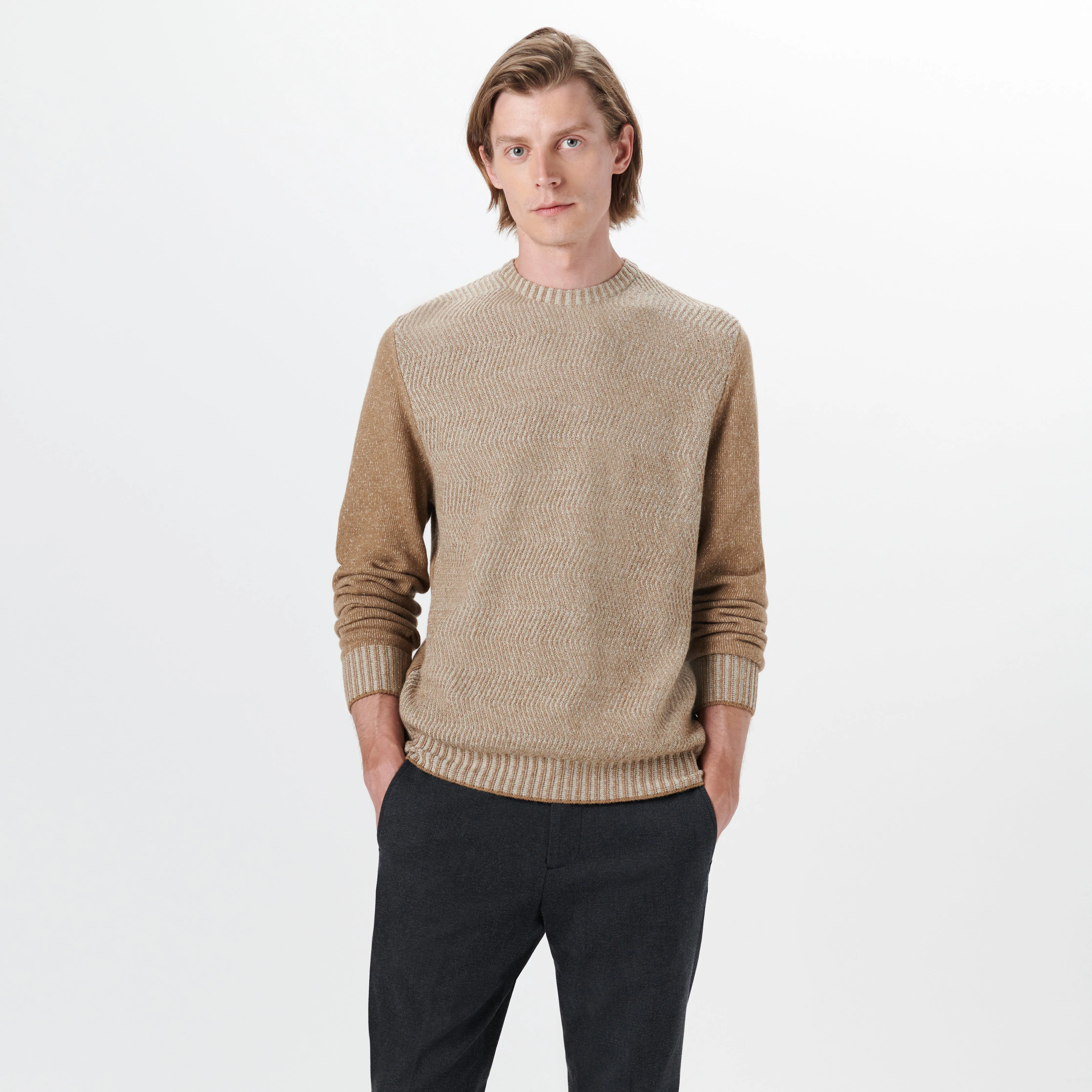 Crew Neck Herringbone Jacquard Sweater