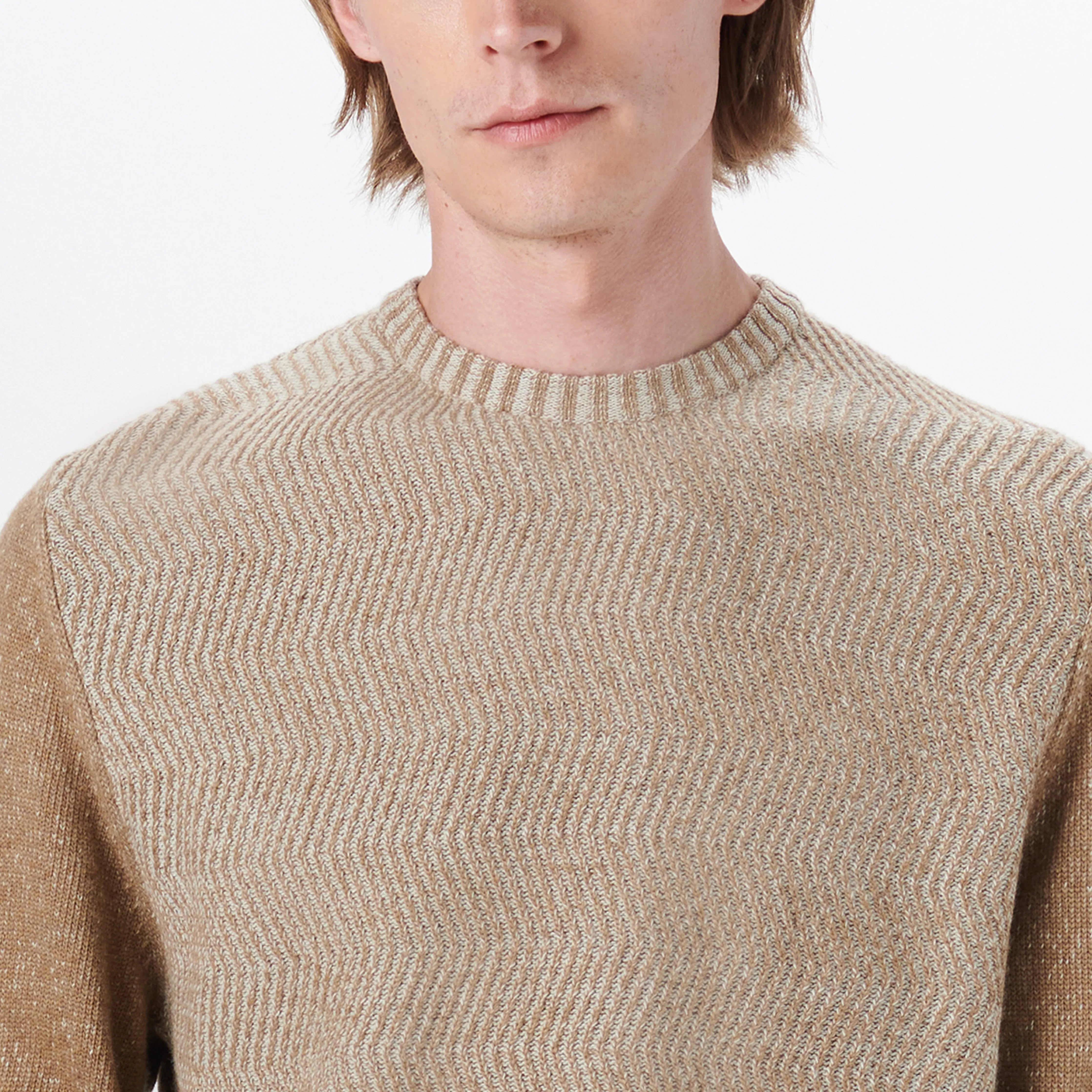 Crew Neck Herringbone Jacquard Sweater